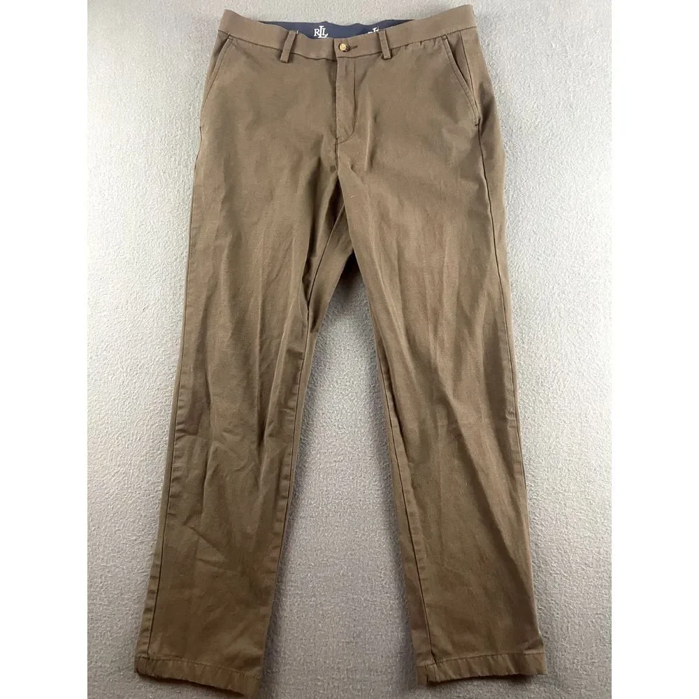 Lauren Ralph Lauren Performance Pants Mens 34x31* Brown Flat Front Stretch Dress